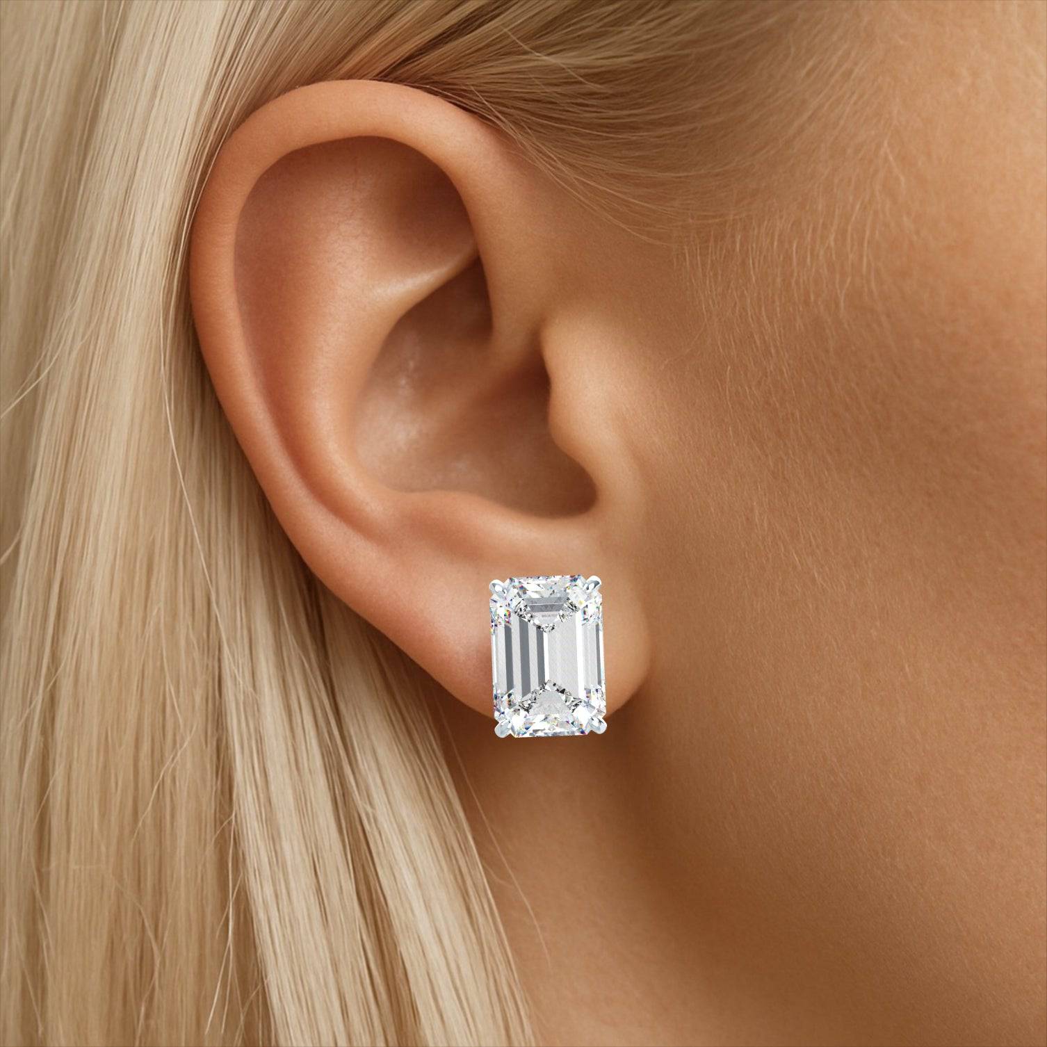 Natural Emerald Cut Diamond Stud Earrings - GROMOV