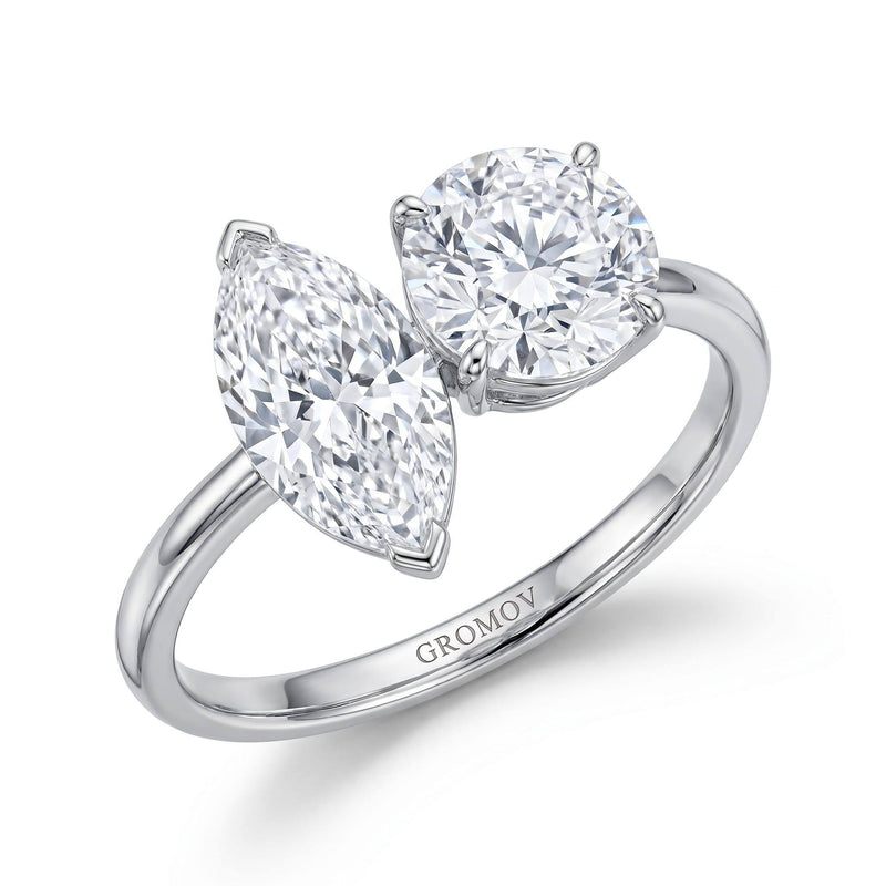 White Gold Toi et Moi Ring with Marquise Diamond & Round Diamond