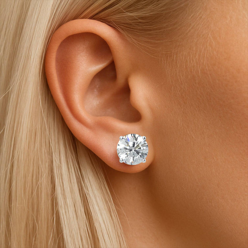 Natural round single diamond stud earring in 18K palladium white gold - 3 carat