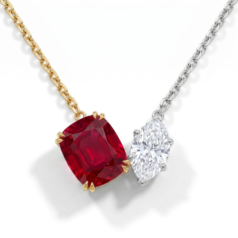 Toi et Moi Necklace with Cushion Ruby & Marquise Diamond