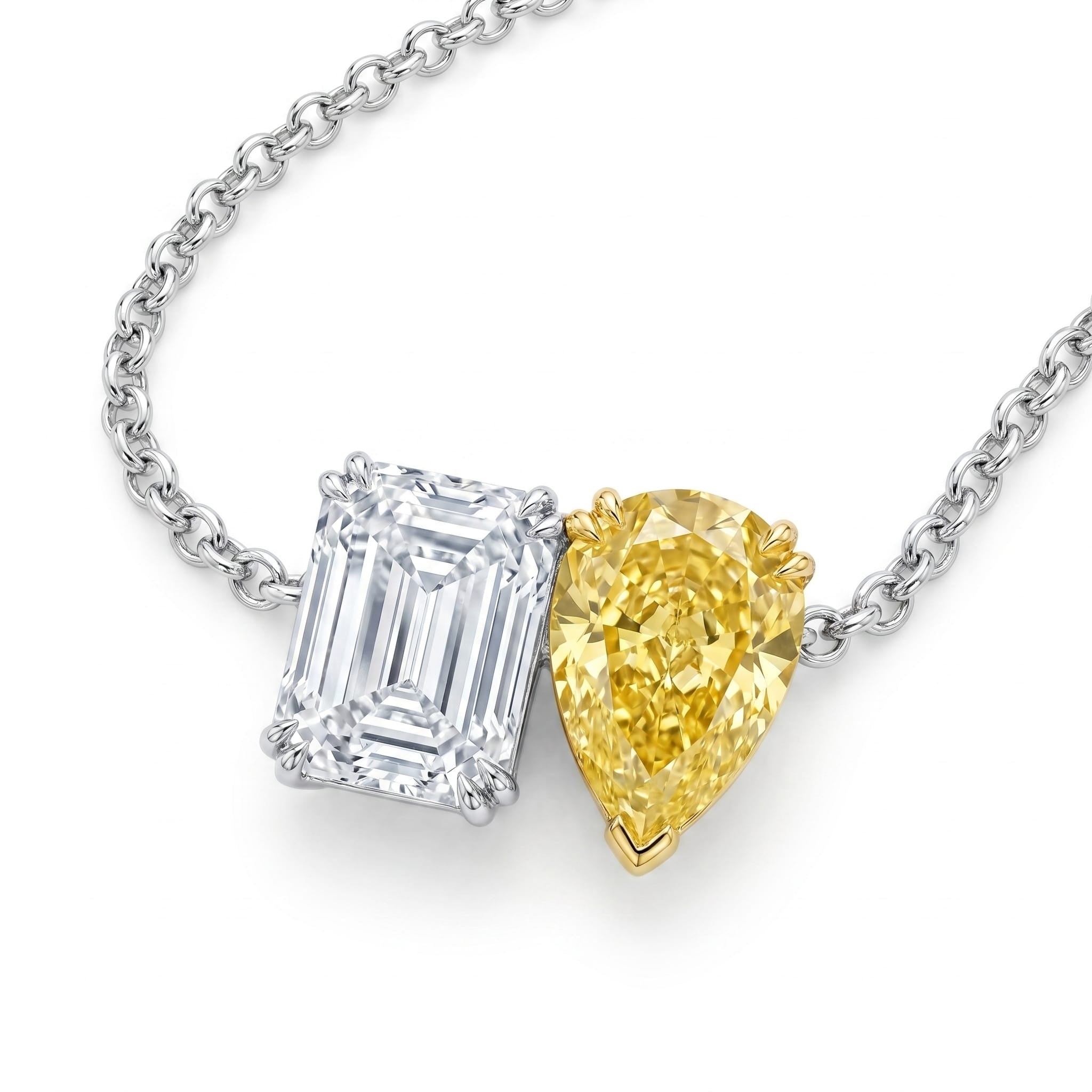 Toi et Moi Necklace with White Diamond and Fancy Yellow Diamond