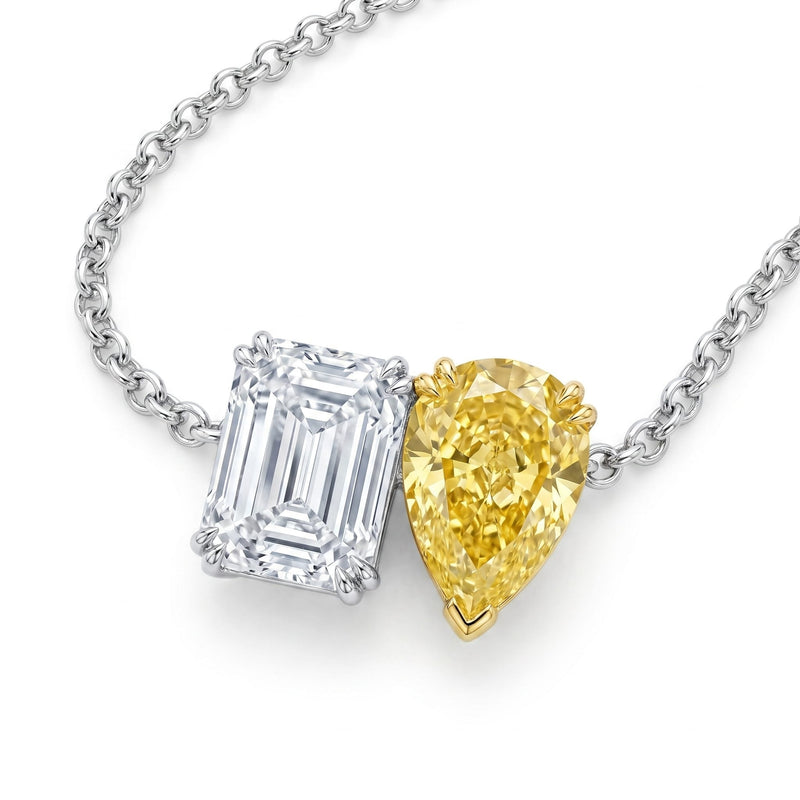 Toi et Moi Necklace with White Diamond and Fancy Yellow Diamond