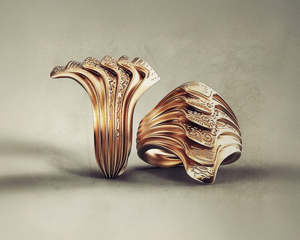 Custom crafted gold rings with engraved patterns – GROMOV Treasures bespoke jewelry