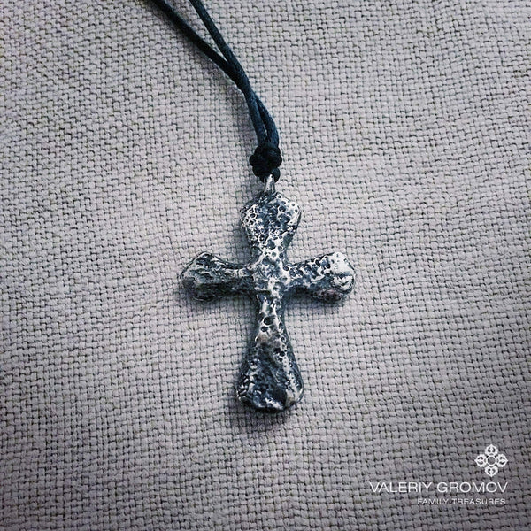 Aged Cross Necklace on cord