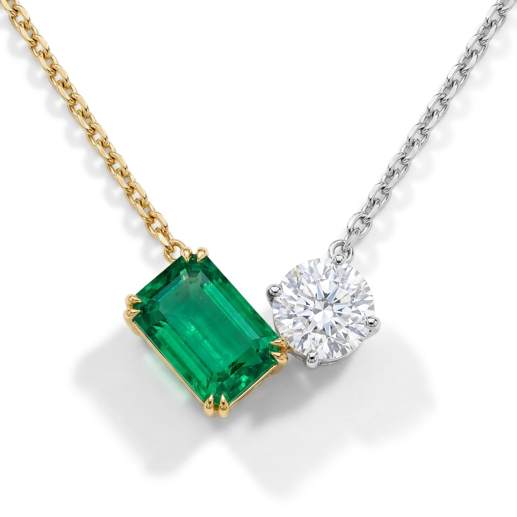 Toi et Moi Necklace with Zambian Emerald and Diamond