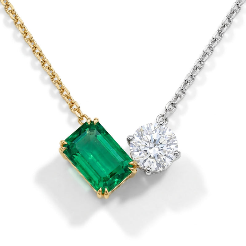 Toi et Moi Necklace with Zambian Emerald and Diamond