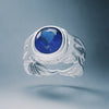 Big Sapphire and Wings Ring - GROMOV, view 3 - 18k white gold with large oval blue sapphire