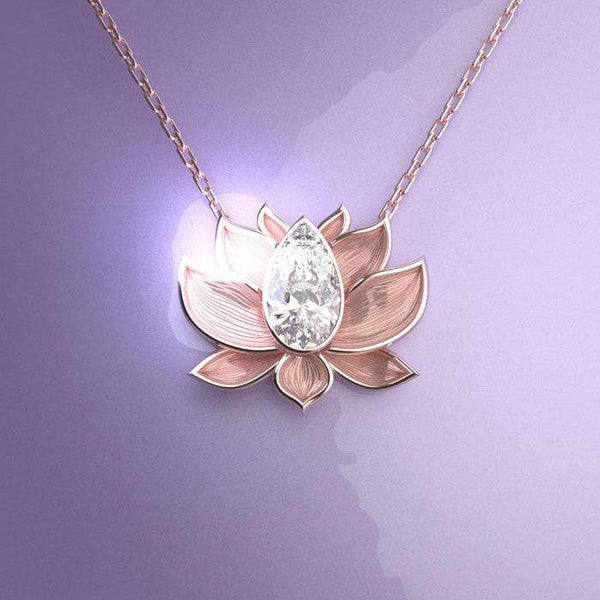 Lotus-shaped necklace with a diamond on chain