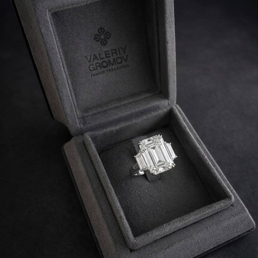 emerald cut diamond engagement ring in GROMOV presentation box - Valeriy Gromov Family Treasures
