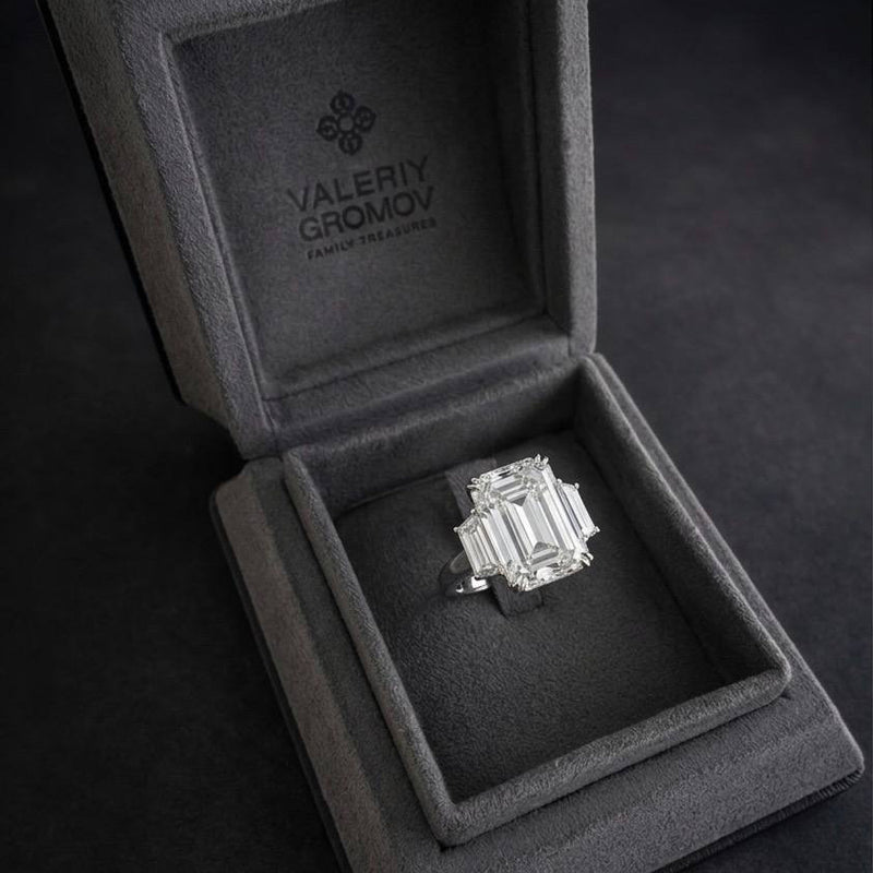 emerald cut diamond engagement ring in GROMOV presentation box - Valeriy Gromov Family Treasures