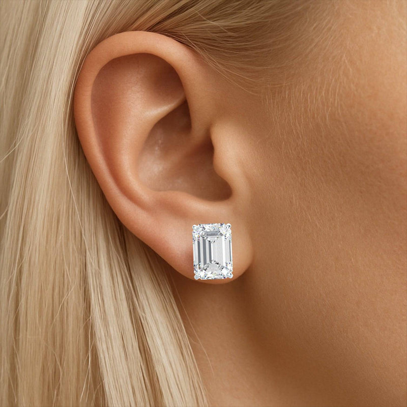 Natural Emerald Cut Diamond Stud Earrings - GROMOV