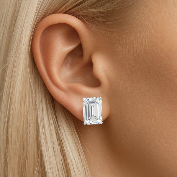 Natural Emerald Cut Diamond Stud Earrings - GROMOV