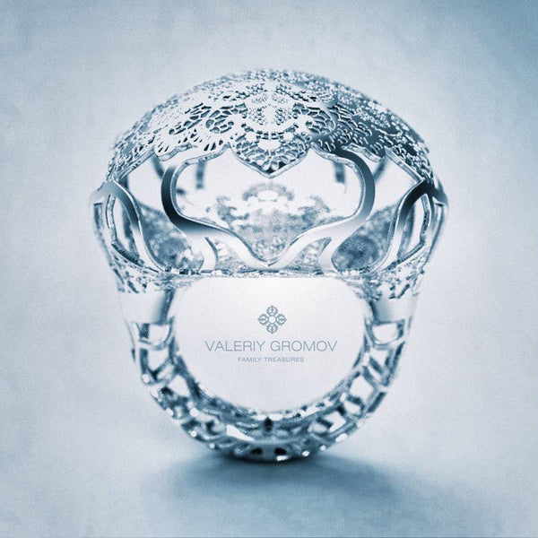 Big White Gold Laces Ring, cocktail ring featuring intricate openwork filigree, inspired by couture lace and modern bridal jewelry trends
