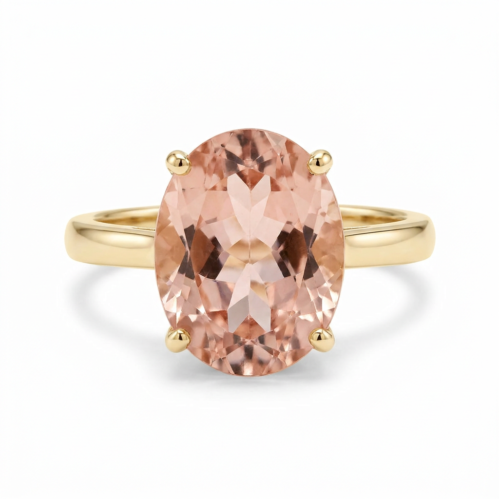 Solitaire morganite engagement ring 4ct oval brilliant cut in 18k yellow gold by GROMOV