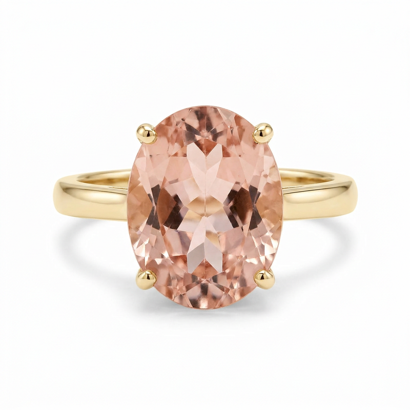 Solitaire morganite engagement ring 4ct oval brilliant cut in 18k yellow gold by GROMOV