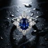 Polaris Ring - Royal Blue Sapphire halo diamond ring in platinum by GROMOV