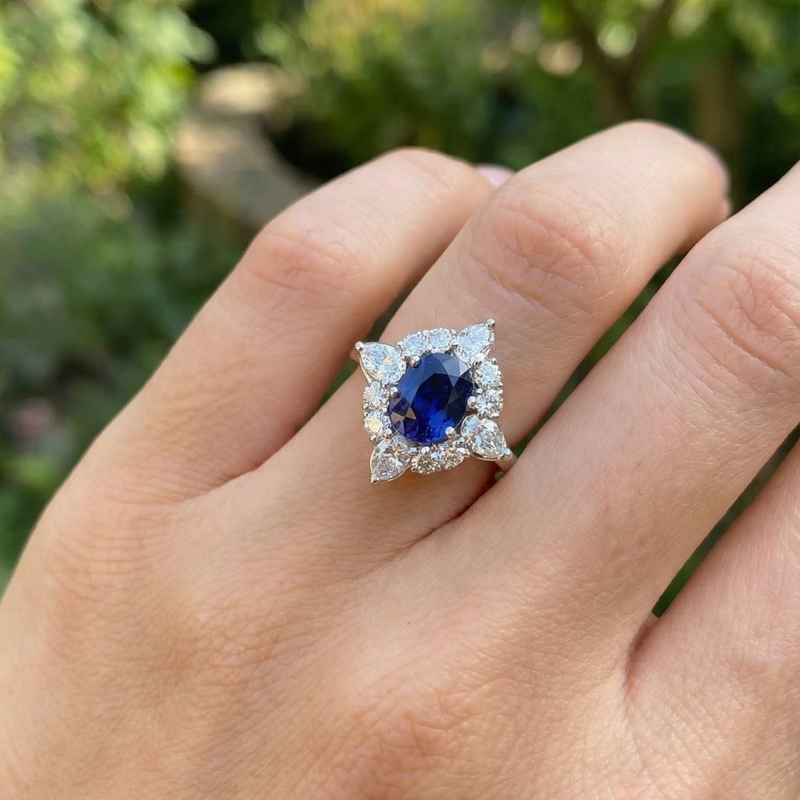 Polaris Ring - sapphire and diamond engagement ring, platinum setting