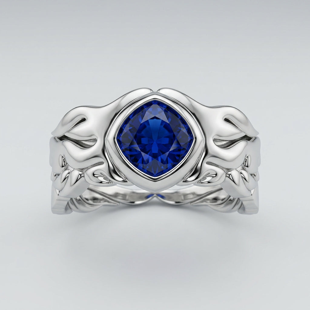 Sapphire Wings Ring - GROMOV, view 3 - 18k white gold with blue sapphire