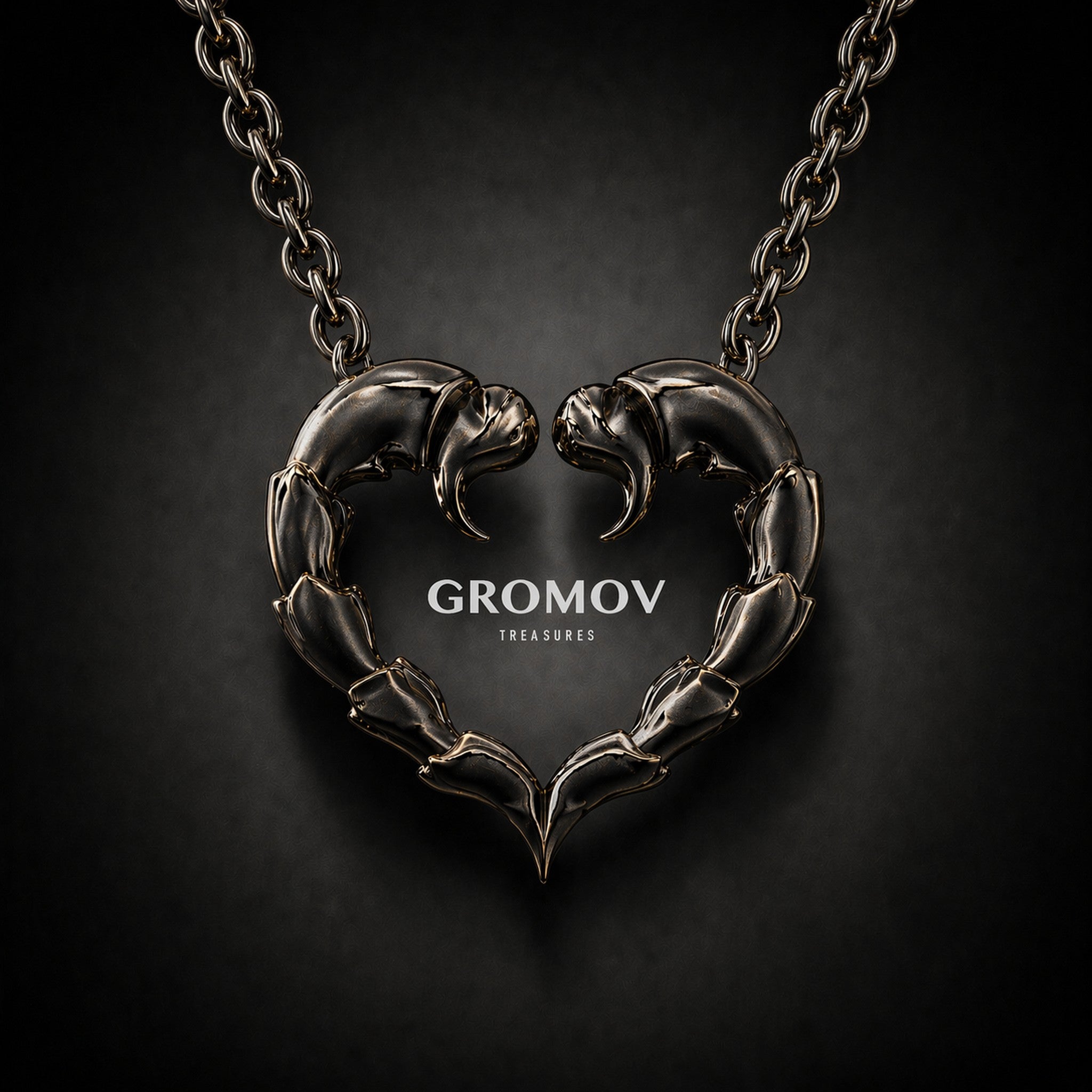 Heart Scorpio Pendant in 14K Black Grunge Gold on chain | GROMOV