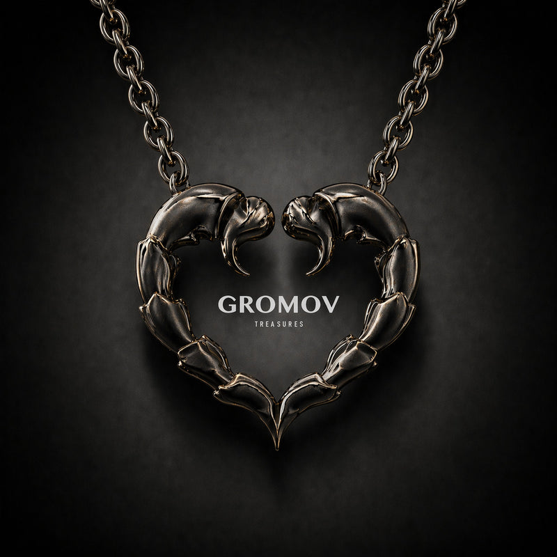 Heart Scorpio Pendant in 14K Black Grunge Gold on chain | GROMOV