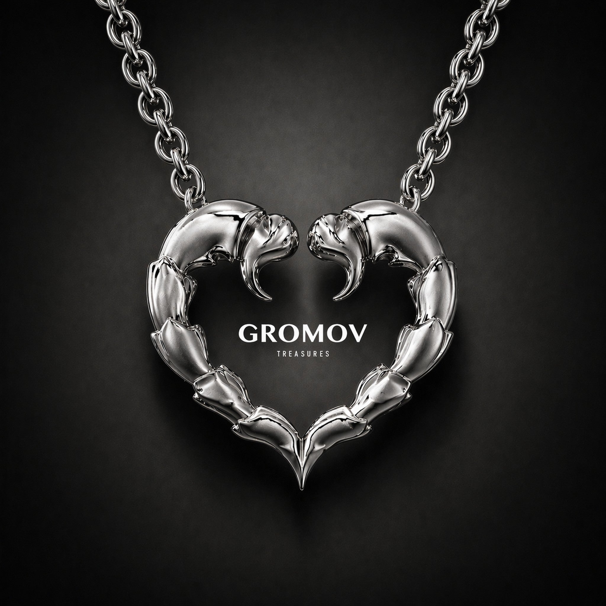 Heart Scorpio Pendant in 18K White Gold on chain | GROMOV