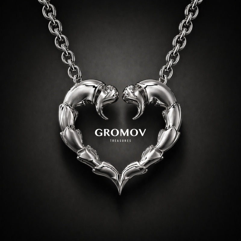 Heart Scorpio Pendant in 18K White Gold on chain | GROMOV