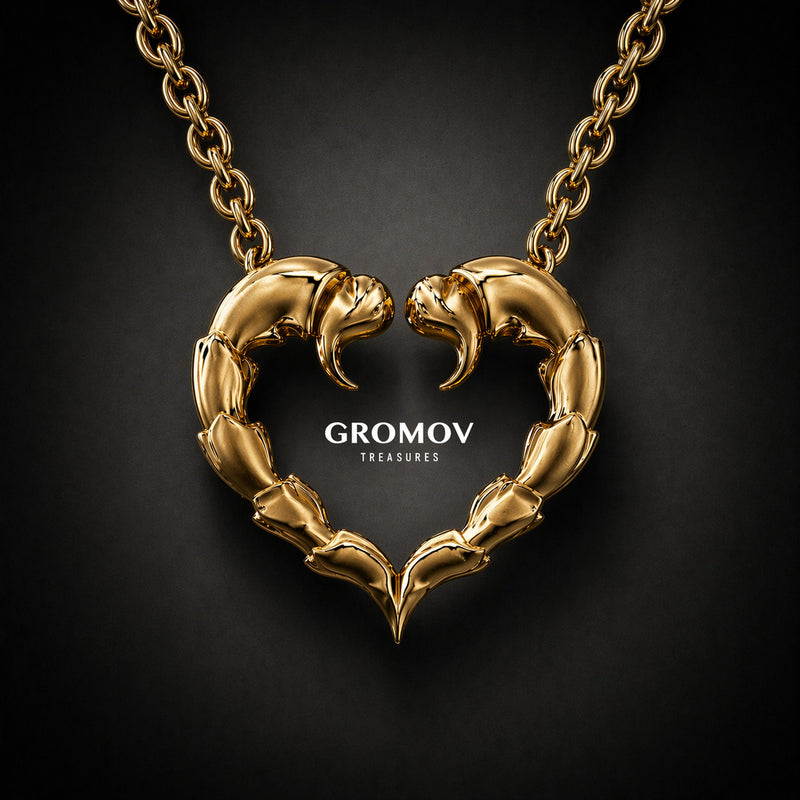 Heart Scorpio Pendant in 18K Yellow Gold on chain | GROMOV