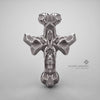 Grey gold cross pendant on a gray background with 'Valeriy Gromov Family Treasures' branding.