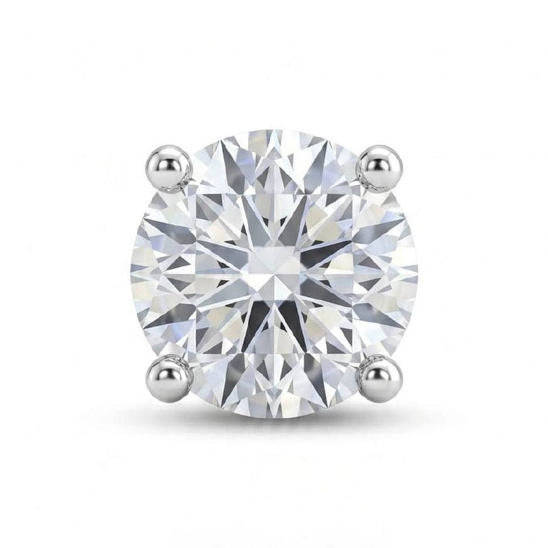 Natural round single diamond stud earring in 18K palladium white gold